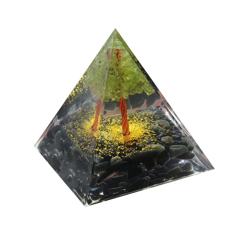 Raw Gemstone 60mm Orgone Pyramid  Peridot Tree for Yoga Reiki Meditaion Decor