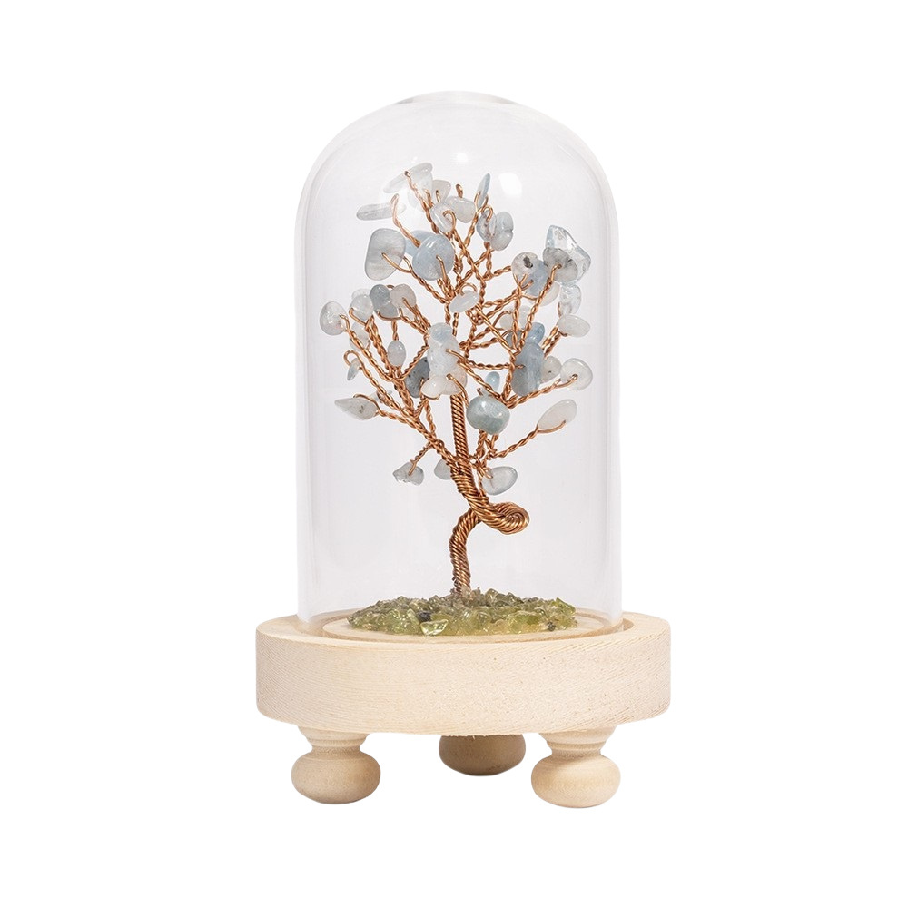 Raw Gemstone Copper Tree Spiritual Meditation Energy Room Office Desk Decor Gifts with Wood Base