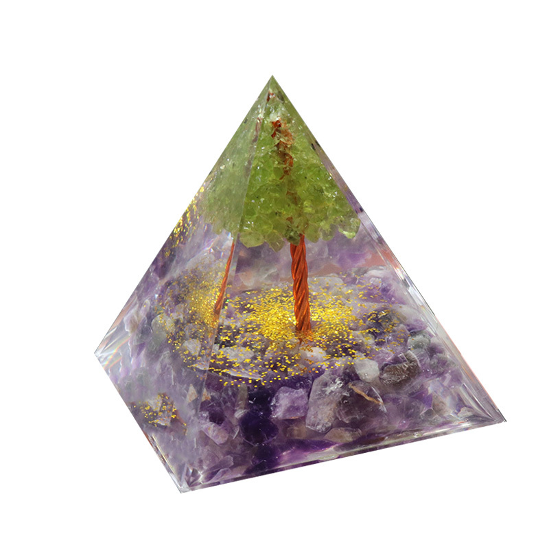 Raw Gemstone 60mm Orgone Pyramid  Peridot Tree for Yoga Reiki Meditaion Decor