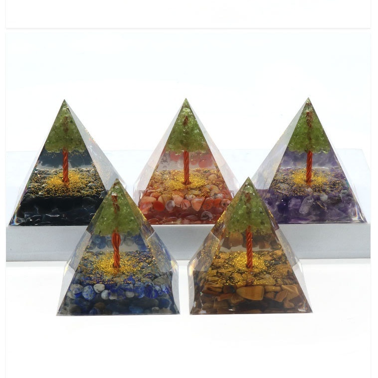 Raw Gemstone 60mm Orgone Pyramid  Peridot Tree for Yoga Reiki Meditaion Decor