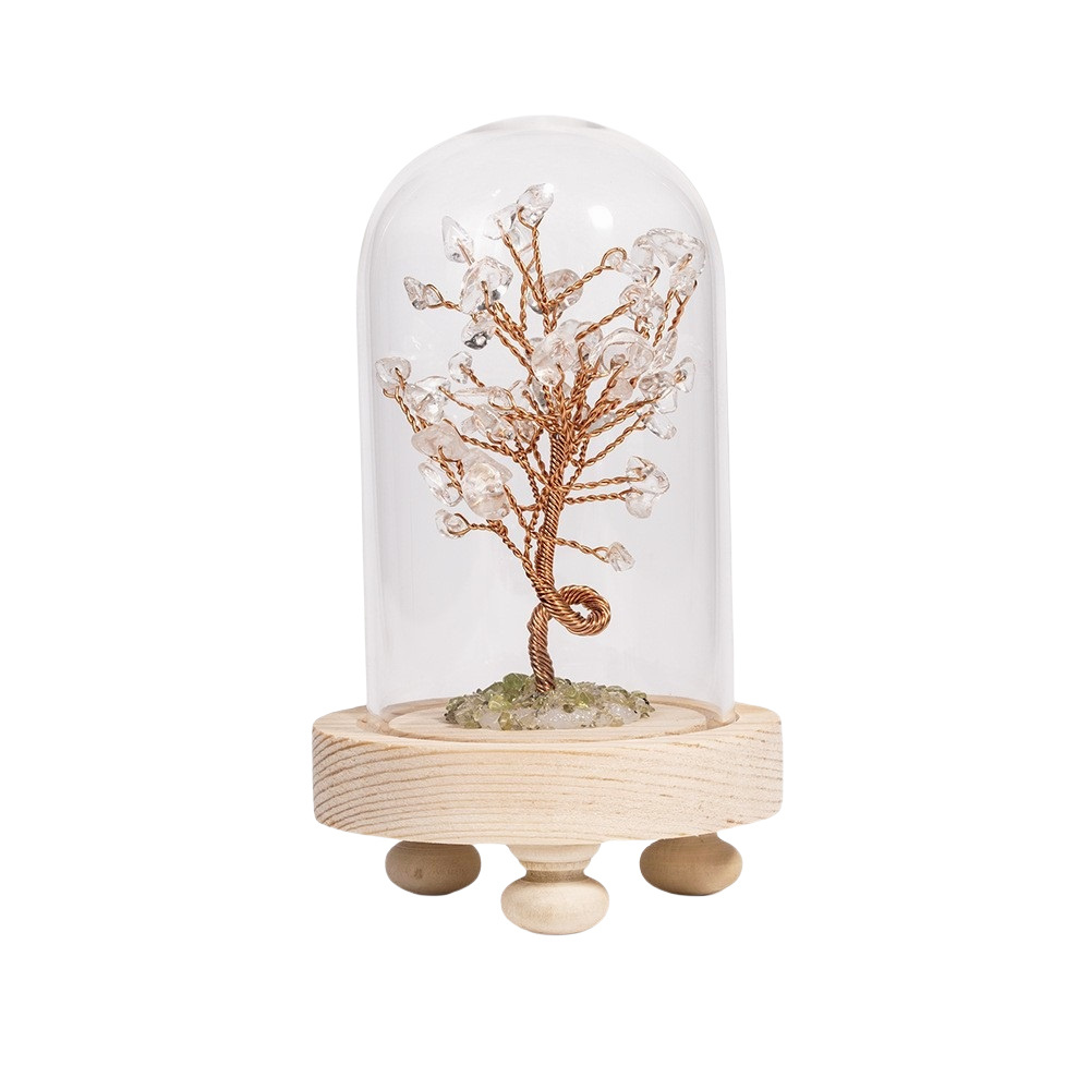 Raw Gemstone Copper Tree Spiritual Meditation Energy Room Office Desk Decor Gifts with Wood Base