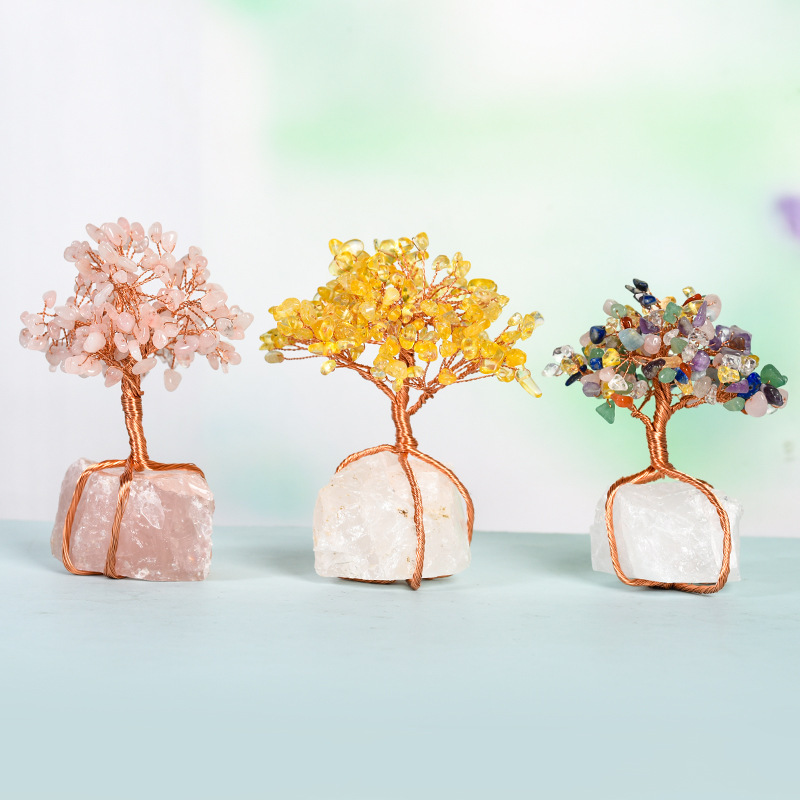 Raw Gemstone Copper Tree Base Spiritual Meditation Energy Room Office Desk Decor Gifts