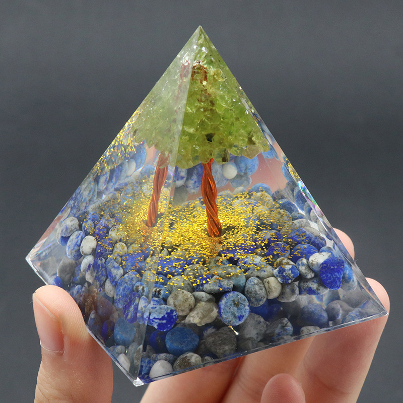 Raw Gemstone 60mm Orgone Pyramid  Peridot Tree for Yoga Reiki Meditaion Decor