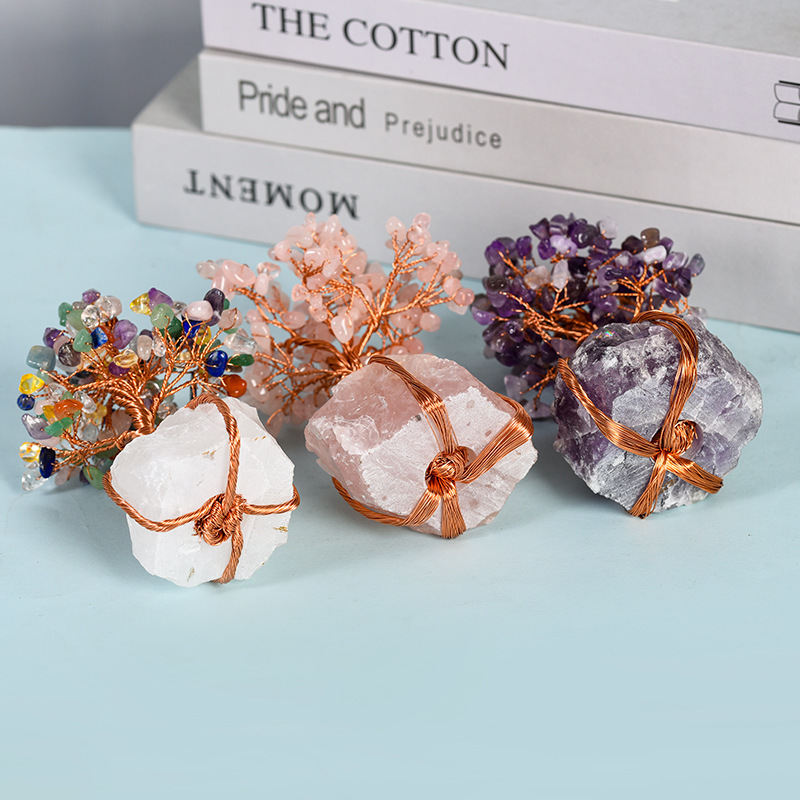 Raw Gemstone Copper Tree Base Spiritual Meditation Energy Room Office Desk Decor Gifts