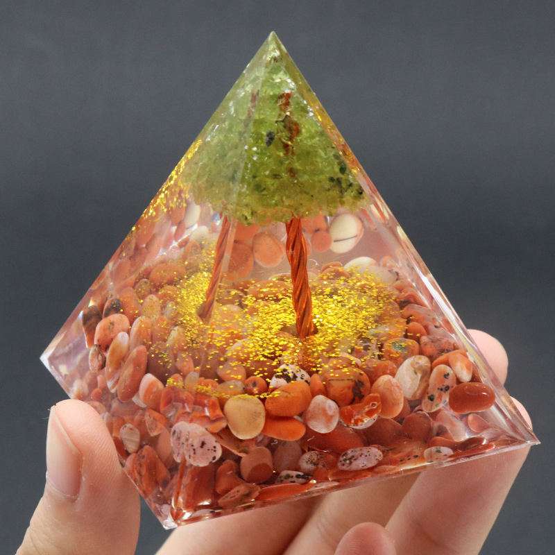 Raw Gemstone 60mm Orgone Pyramid  Peridot Tree for Yoga Reiki Meditaion Decor