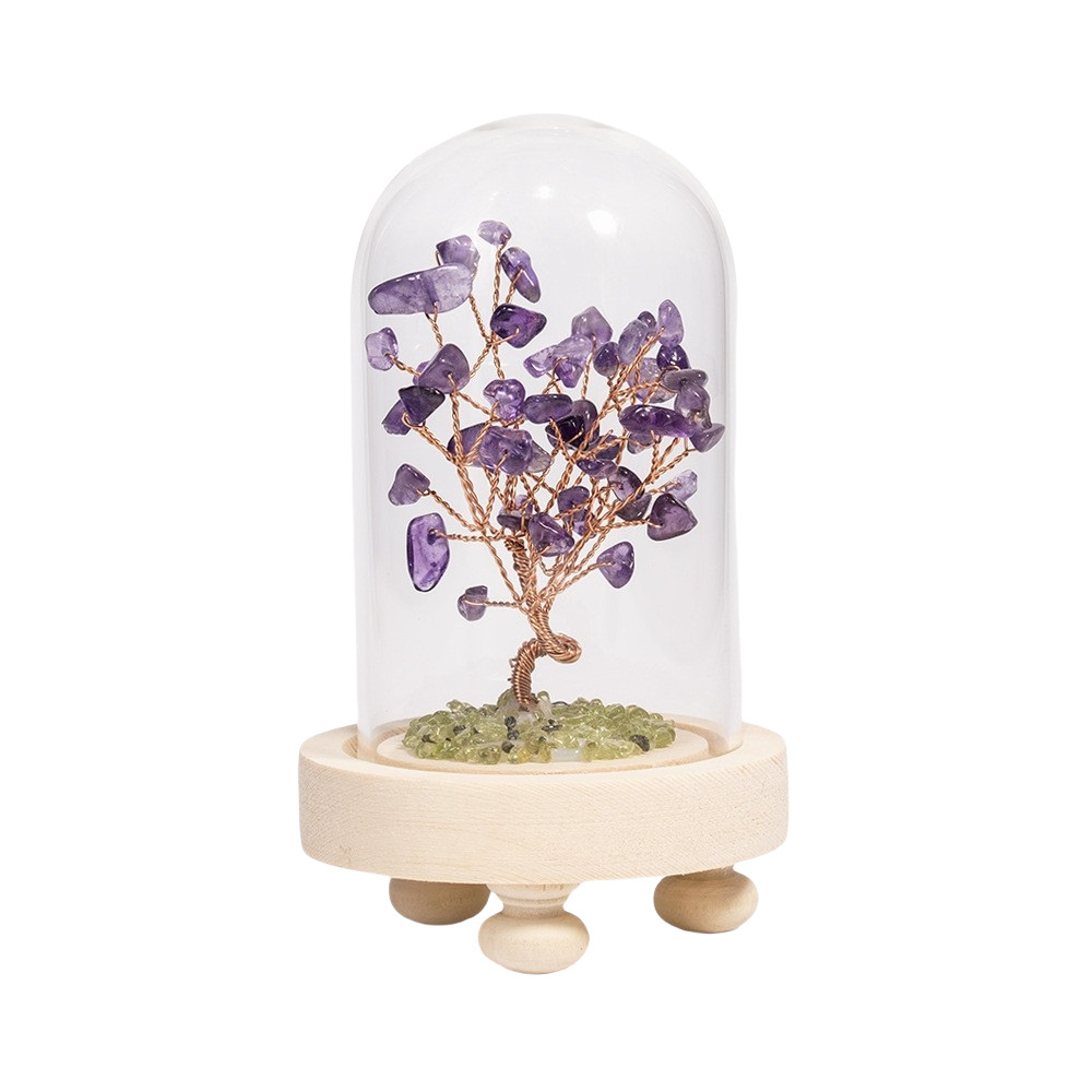 Raw Gemstone Copper Tree Spiritual Meditation Energy Room Office Desk Decor Gifts with Wood Base