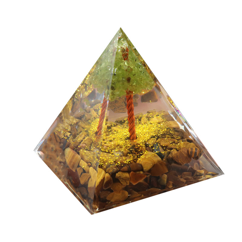 Raw Gemstone 60mm Orgone Pyramid  Peridot Tree for Yoga Reiki Meditaion Decor