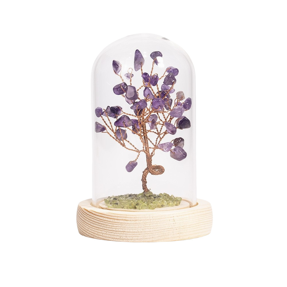 Raw Gemstone Copper Tree Spiritual Meditation Energy Room Office Desk Decor Gifts with Wood Base