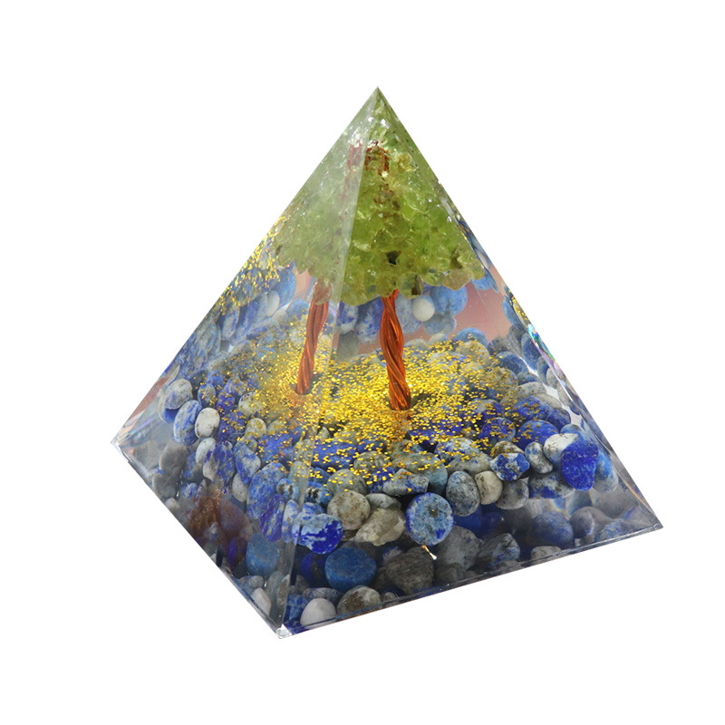 Raw Gemstone 60mm Orgone Pyramid  Peridot Tree for Yoga Reiki Meditaion Decor