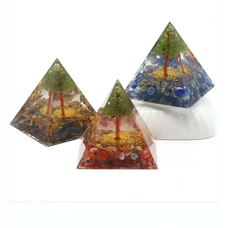 Raw Gemstone 60mm Orgone Pyramid  Peridot Tree for Yoga Reiki Meditaion Decor