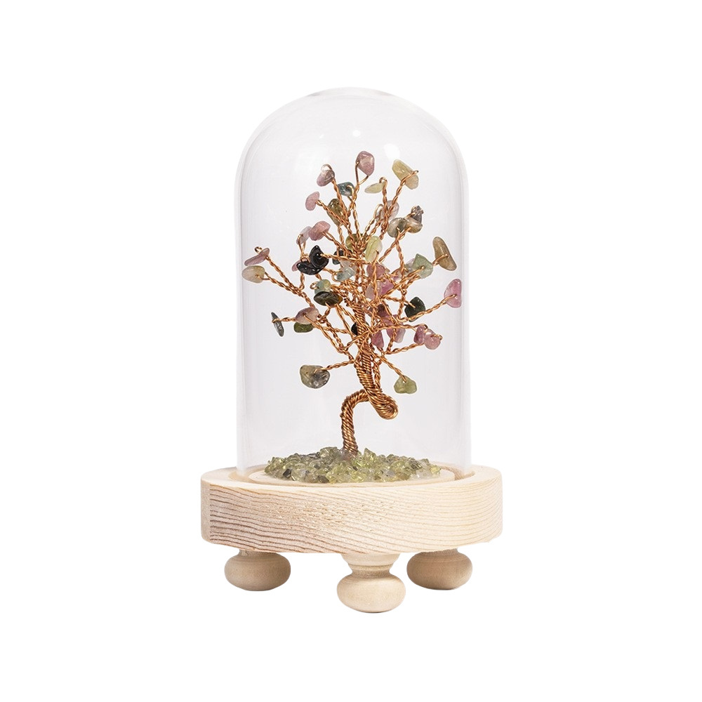 Raw Gemstone Copper Tree Spiritual Meditation Energy Room Office Desk Decor Gifts with Wood Base
