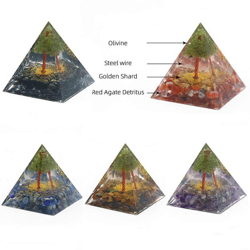 Raw Gemstone 60mm Orgone Pyramid  Peridot Tree for Yoga Reiki Meditaion Decor