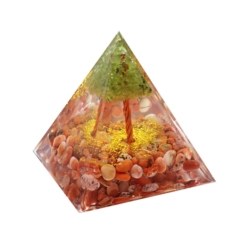 Raw Gemstone 60mm Orgone Pyramid  Peridot Tree for Yoga Reiki Meditaion Decor