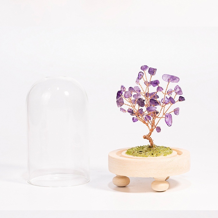 Raw Gemstone Copper Tree Spiritual Meditation Energy Room Office Desk Decor Gifts with Wood Base