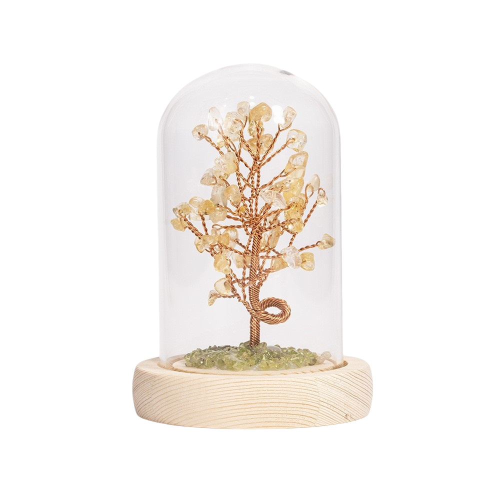 Raw Gemstone Copper Tree Spiritual Meditation Energy Room Office Desk Decor Gifts with Wood Base