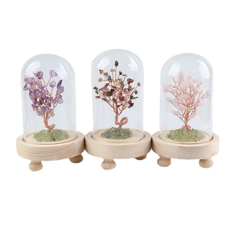 Raw Gemstone Copper Tree Spiritual Meditation Energy Room Office Desk Decor Gifts with Wood Base