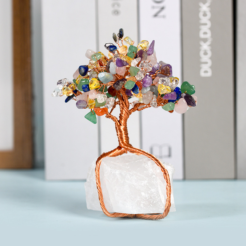 Raw Gemstone Copper Tree Base Spiritual Meditation Energy Room Office Desk Decor Gifts