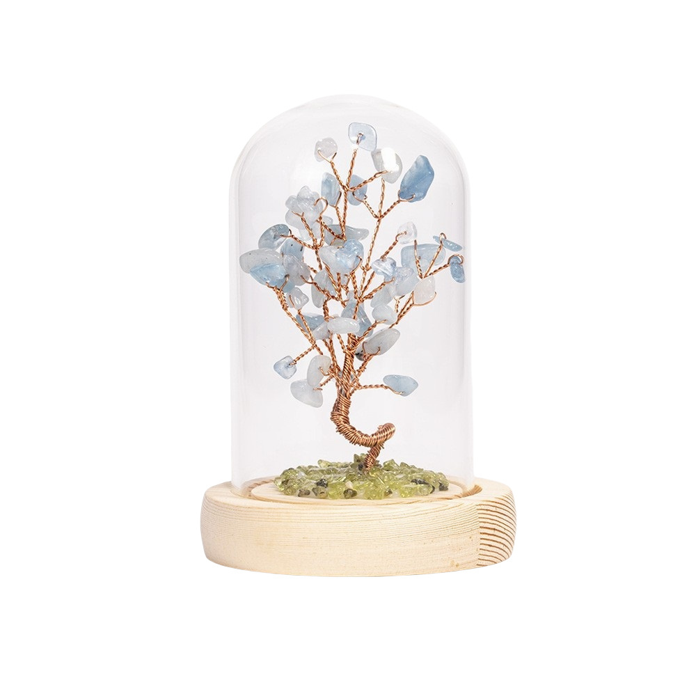 Raw Gemstone Copper Tree Spiritual Meditation Energy Room Office Desk Decor Gifts with Wood Base