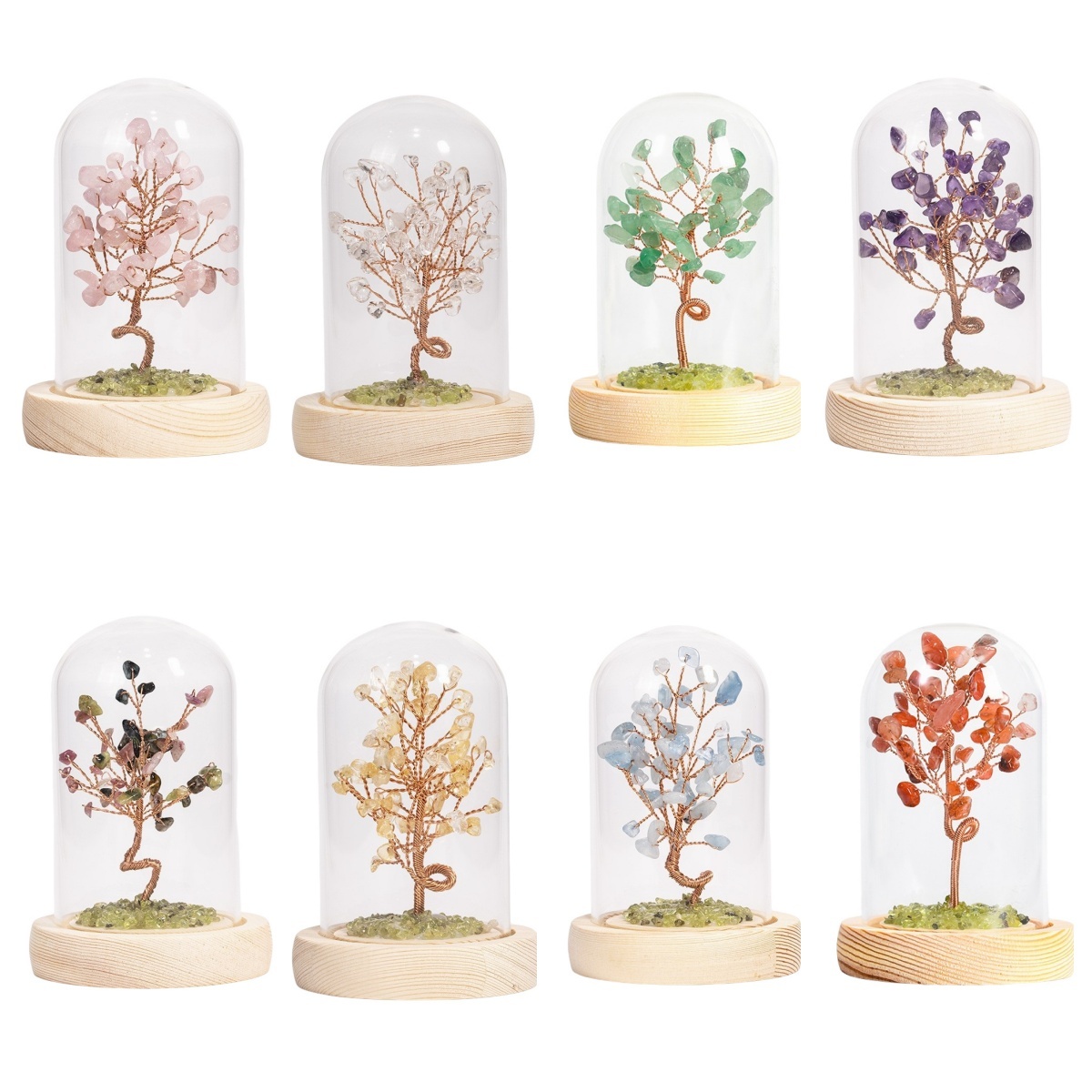 Raw Gemstone Copper Tree Spiritual Meditation Energy Room Office Desk Decor Gifts with Wood Base