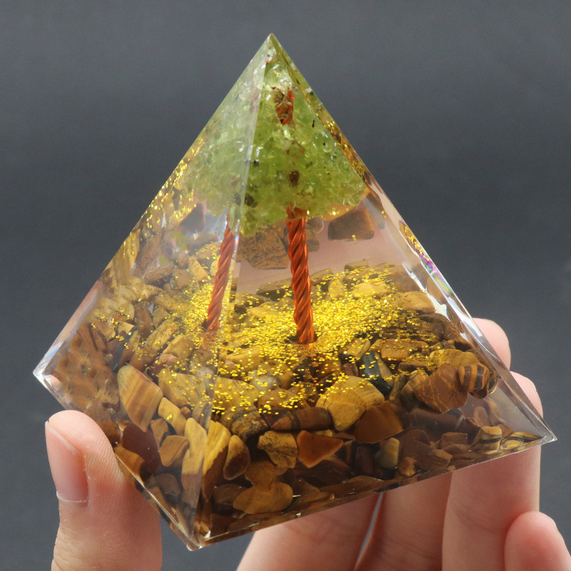 Raw Gemstone 60mm Orgone Pyramid  Peridot Tree for Yoga Reiki Meditaion Decor