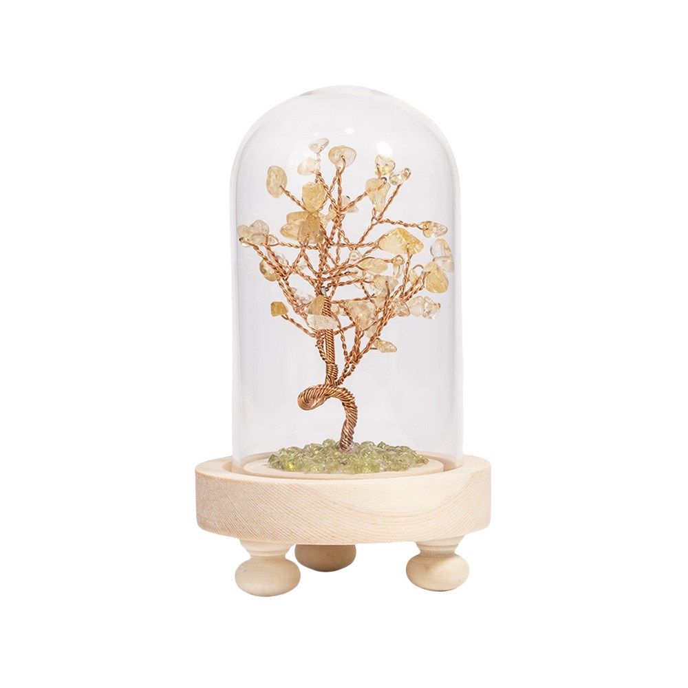 Raw Gemstone Copper Tree Spiritual Meditation Energy Room Office Desk Decor Gifts with Wood Base