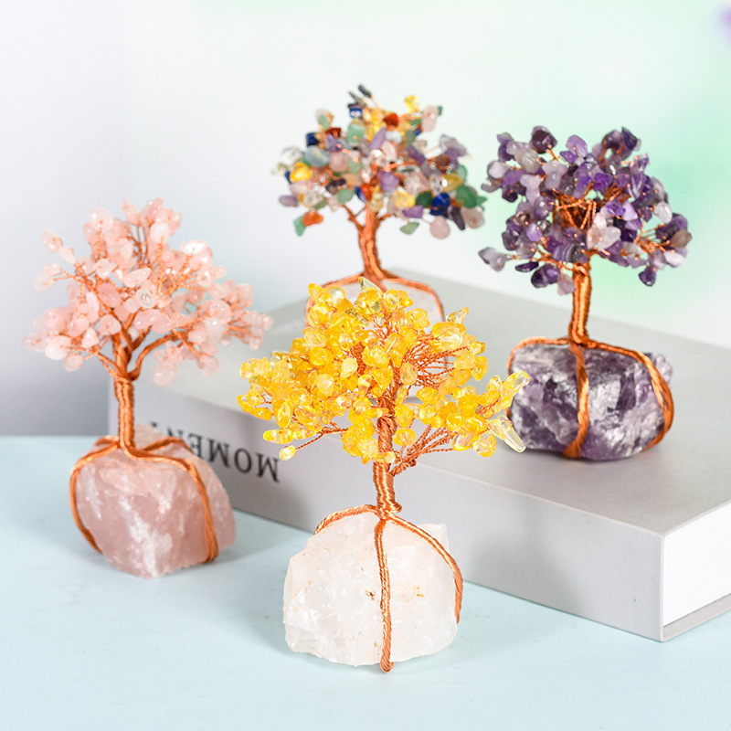 Raw Gemstone Copper Tree Base Spiritual Meditation Energy Room Office Desk Decor Gifts
