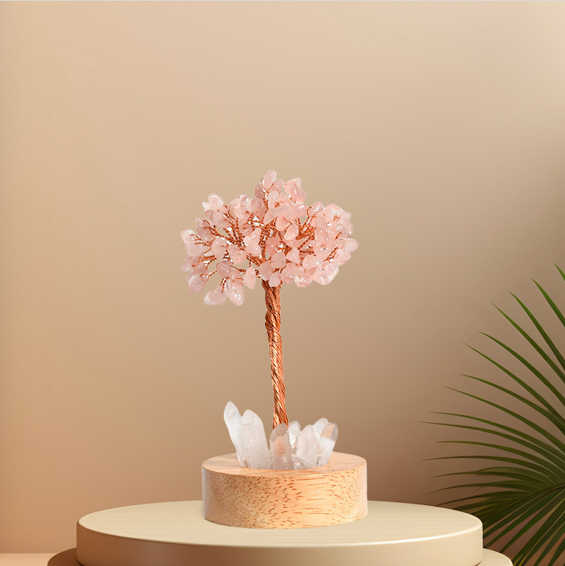 Raw Gemstone Copper Tree Druzy Crystal Base LED Light Spiritual Meditation Energy Room Office Desk Decor Gifts