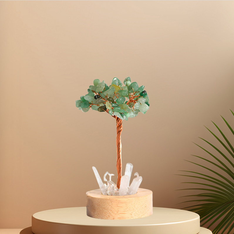 Raw Gemstone Copper Tree Druzy Crystal Base LED Light Spiritual Meditation Energy Room Office Desk Decor Gifts
