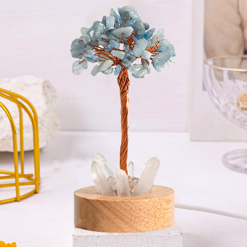 Raw Gemstone Copper Tree Druzy Crystal Base LED Light Spiritual Meditation Energy Room Office Desk Decor Gifts
