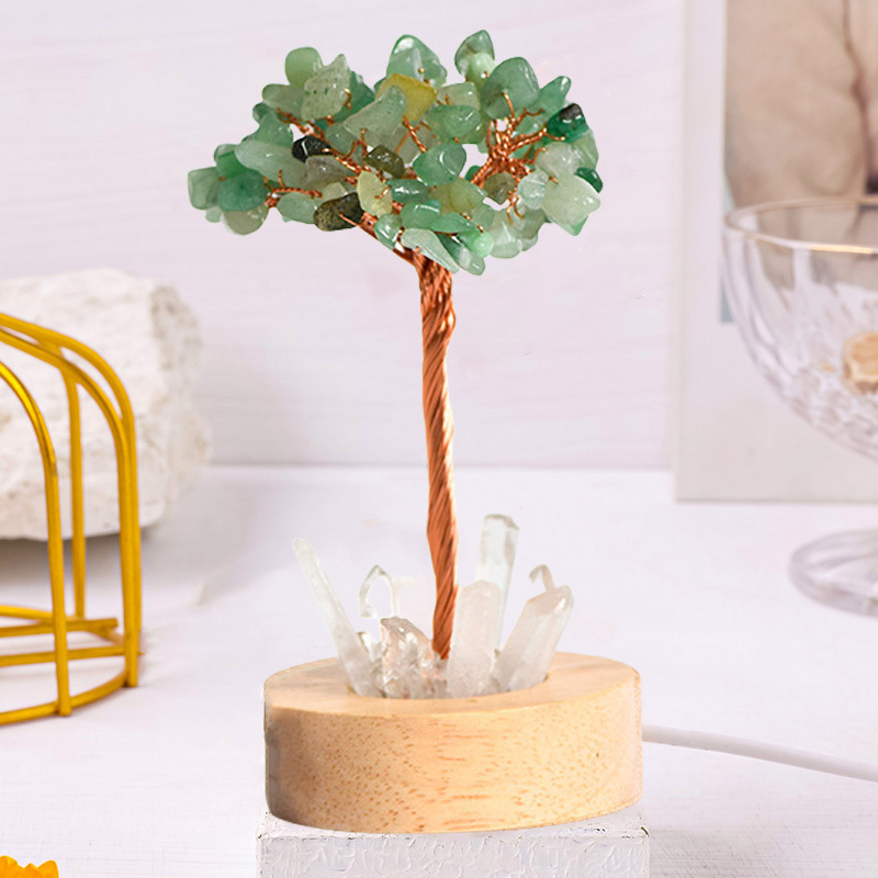 Raw Gemstone Copper Tree Druzy Crystal Base LED Light Spiritual Meditation Energy Room Office Desk Decor Gifts