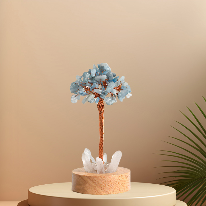 Raw Gemstone Copper Tree Druzy Crystal Base LED Light Spiritual Meditation Energy Room Office Desk Decor Gifts