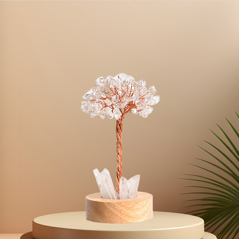 Raw Gemstone Copper Tree Druzy Crystal Base LED Light Spiritual Meditation Energy Room Office Desk Decor Gifts