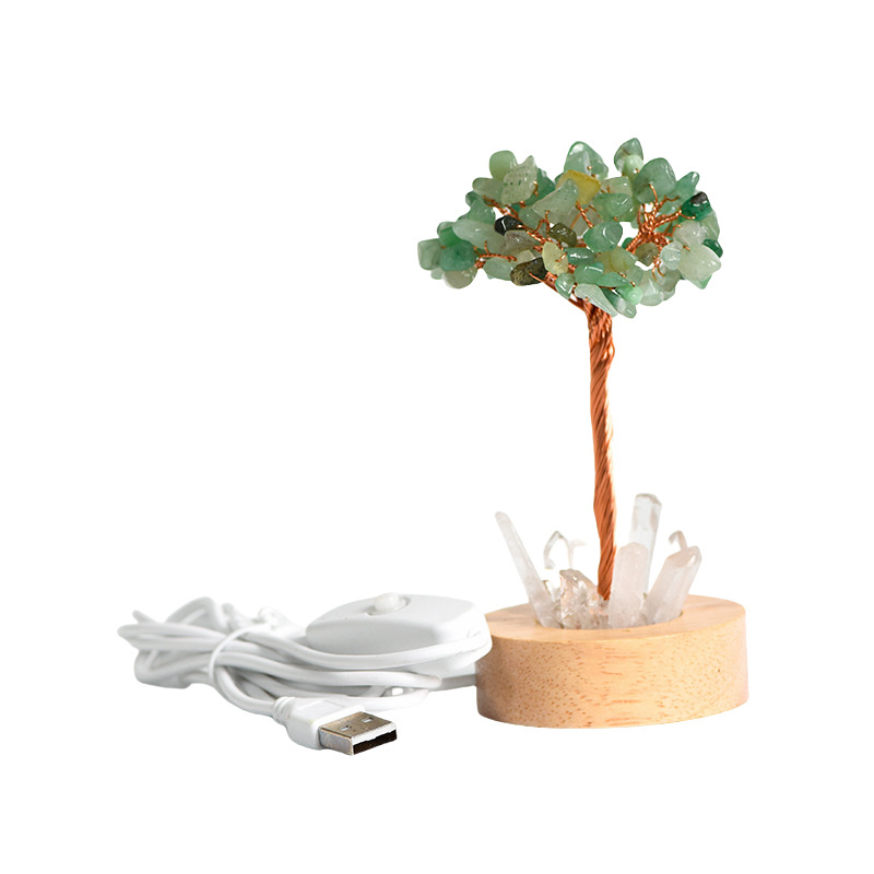 Raw Gemstone Copper Tree Druzy Crystal Base LED Light Spiritual Meditation Energy Room Office Desk Decor Gifts