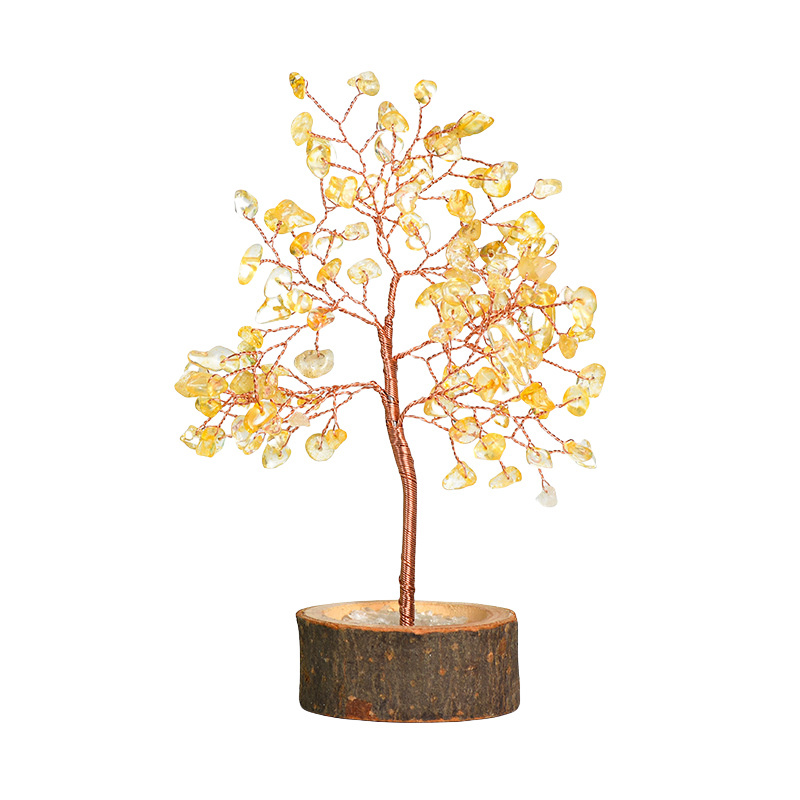 Raw Gemstone Copper Tree Crystal Wood Base Spiritual Meditation Energy Room Office Desk Decor Gifts