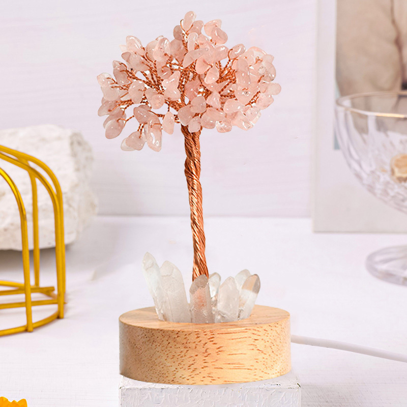 Raw Gemstone Copper Tree Druzy Crystal Base LED Light Spiritual Meditation Energy Room Office Desk Decor Gifts