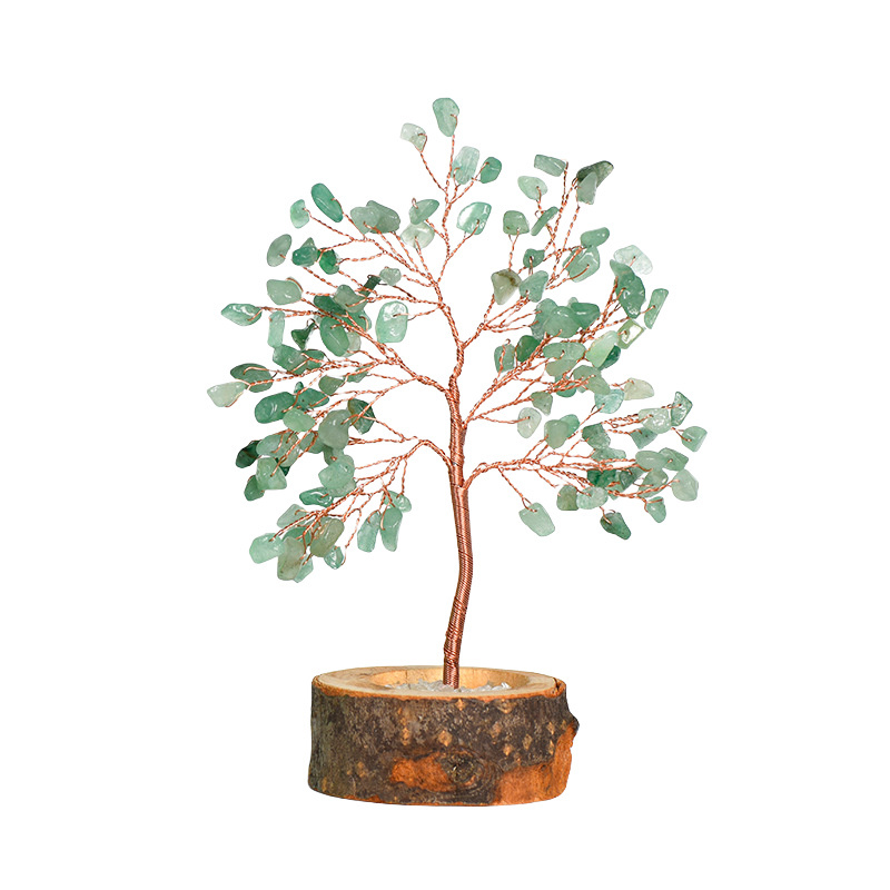 Raw Gemstone Copper Tree Crystal Wood Base Spiritual Meditation Energy Room Office Desk Decor Gifts