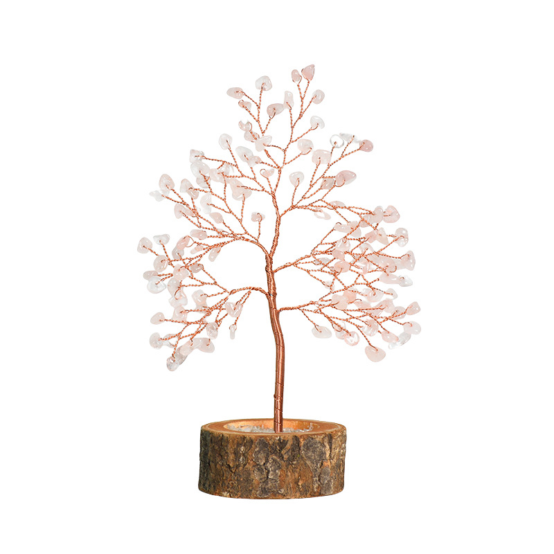 Raw Gemstone Copper Tree Crystal Wood Base Spiritual Meditation Energy Room Office Desk Decor Gifts