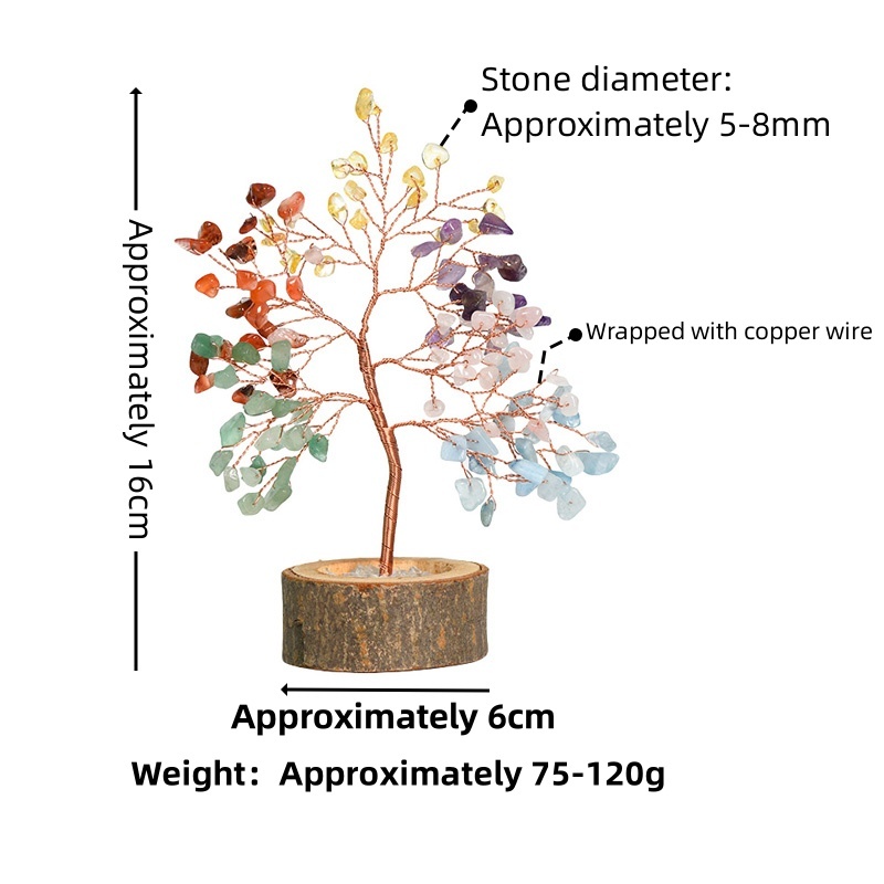 Raw Gemstone Copper Tree Crystal Wood Base Spiritual Meditation Energy Room Office Desk Decor Gifts