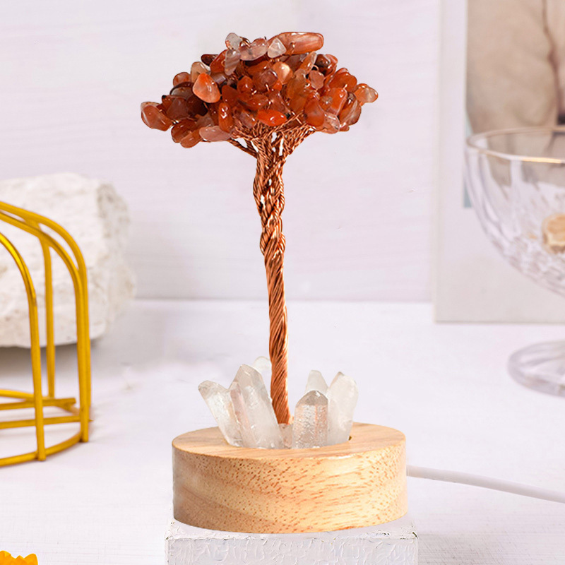 Raw Gemstone Copper Tree Druzy Crystal Base LED Light Spiritual Meditation Energy Room Office Desk Decor Gifts