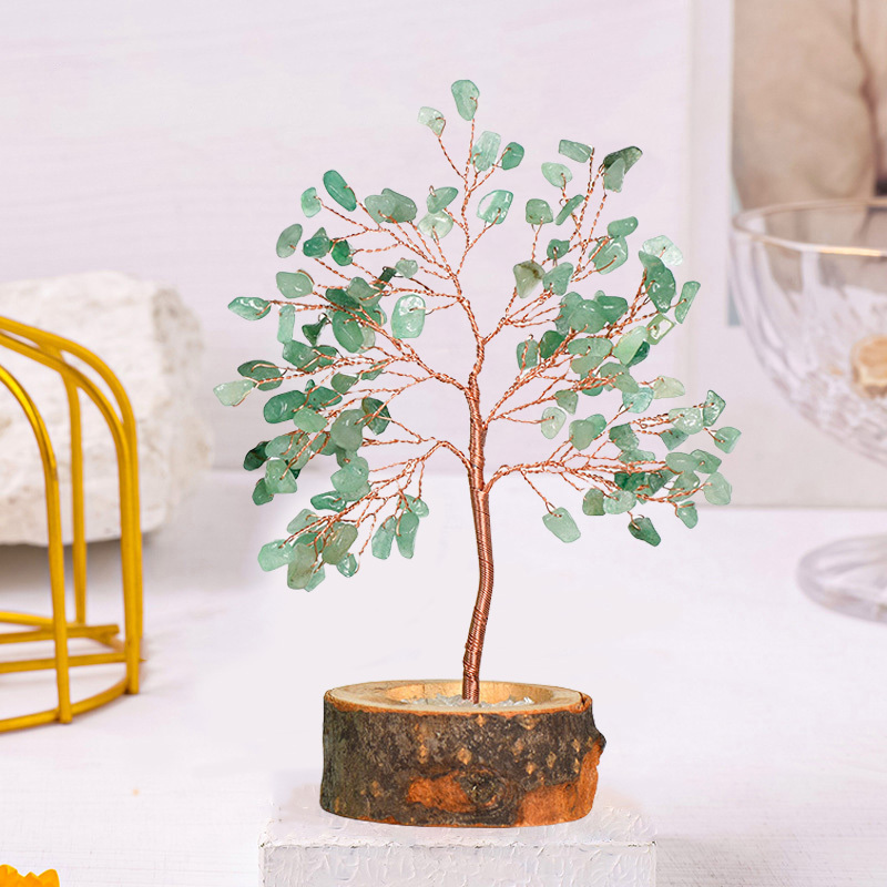 Raw Gemstone Copper Tree Crystal Wood Base Spiritual Meditation Energy Room Office Desk Decor Gifts