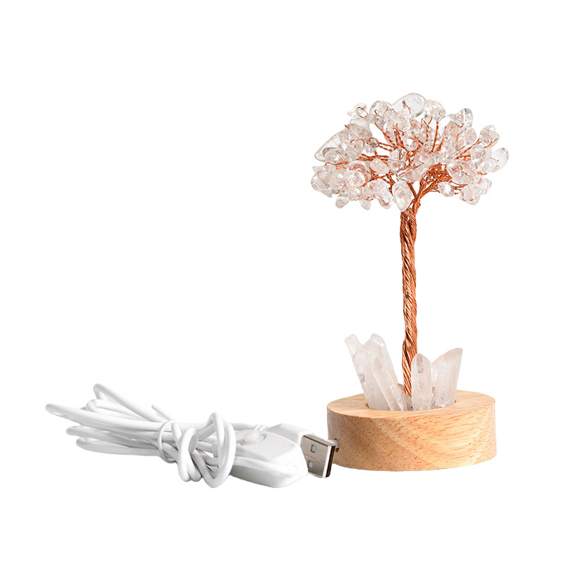 Raw Gemstone Copper Tree Druzy Crystal Base LED Light Spiritual Meditation Energy Room Office Desk Decor Gifts