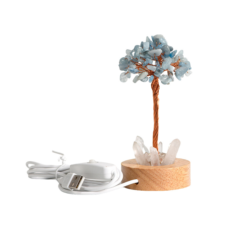 Raw Gemstone Copper Tree Druzy Crystal Base LED Light Spiritual Meditation Energy Room Office Desk Decor Gifts