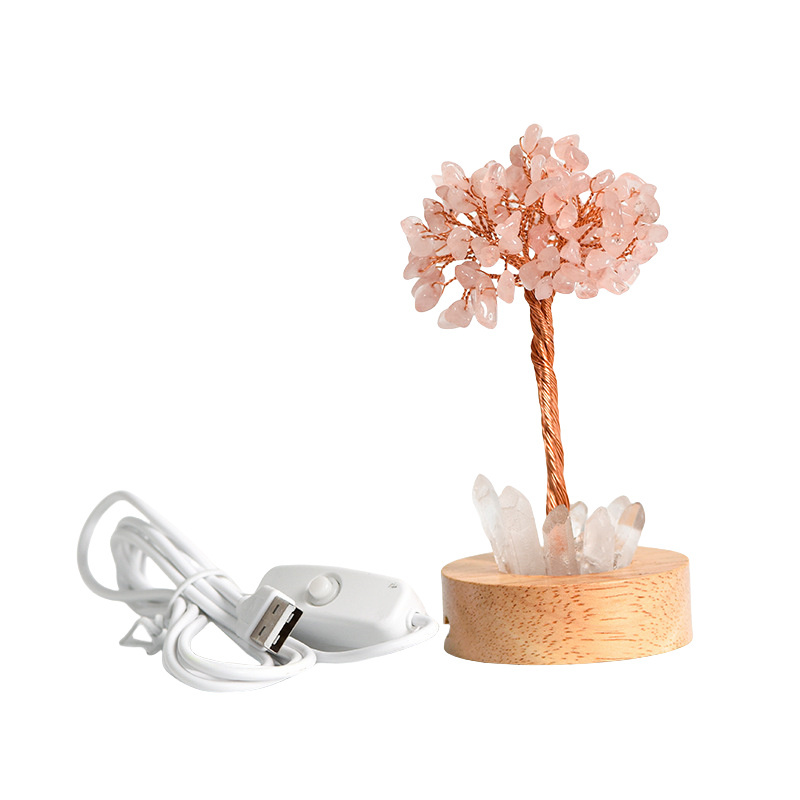 Raw Gemstone Copper Tree Druzy Crystal Base LED Light Spiritual Meditation Energy Room Office Desk Decor Gifts
