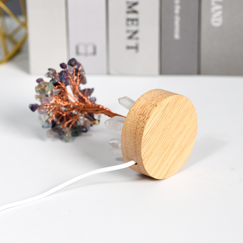Raw Gemstone Copper Tree Druzy Crystal Base LED Light Spiritual Meditation Energy Room Office Desk Decor Gifts