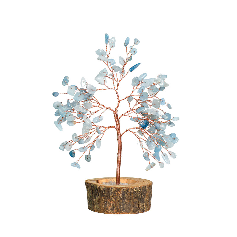 Raw Gemstone Copper Tree Crystal Wood Base Spiritual Meditation Energy Room Office Desk Decor Gifts