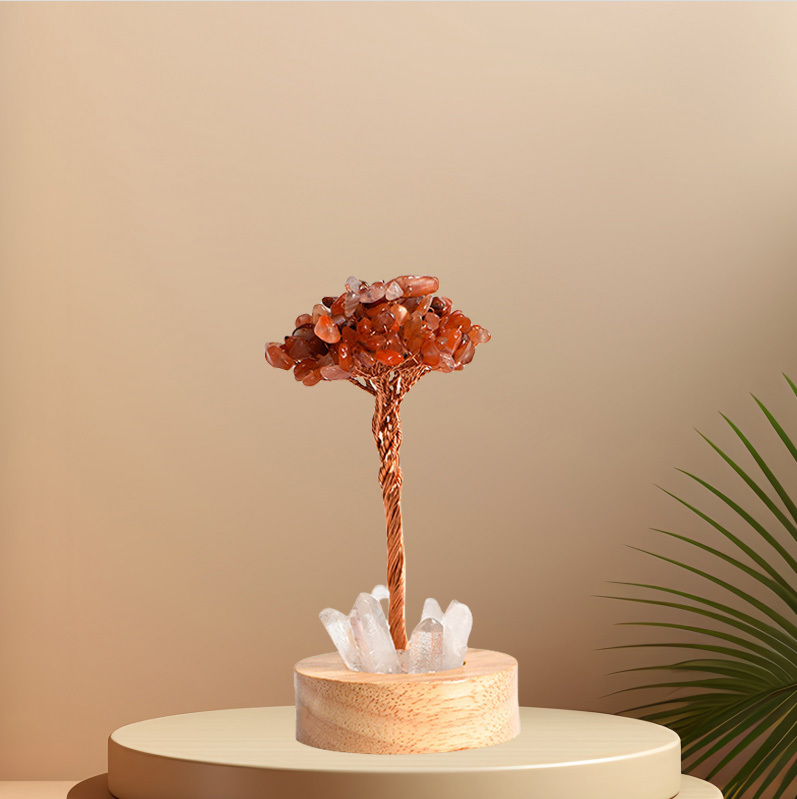 Raw Gemstone Copper Tree Druzy Crystal Base LED Light Spiritual Meditation Energy Room Office Desk Decor Gifts
