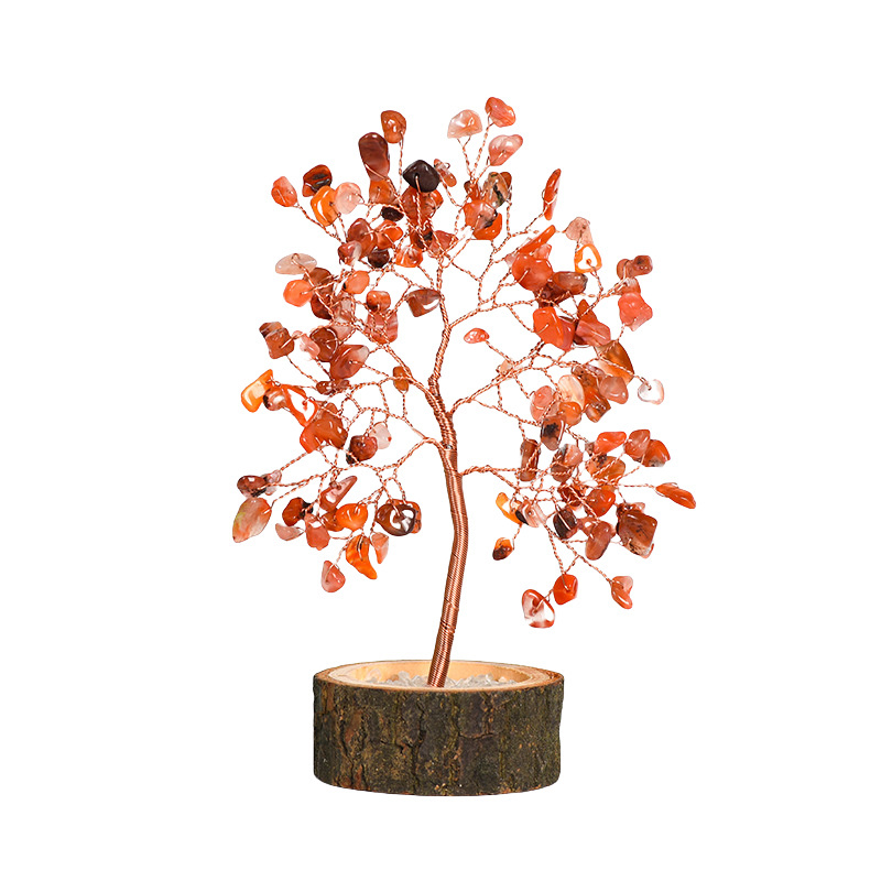 Raw Gemstone Copper Tree Crystal Wood Base Spiritual Meditation Energy Room Office Desk Decor Gifts
