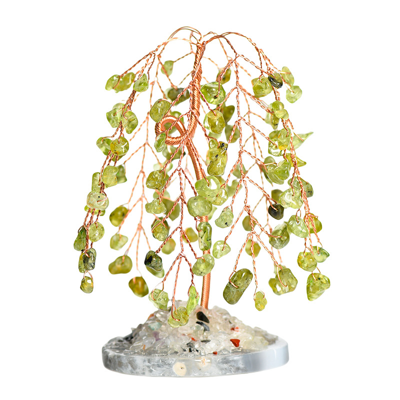 Raw Gemstone Willow Copper Tree Crystal Wood Base Spiritual Meditation Energy Room Office Desk Decor Gifts