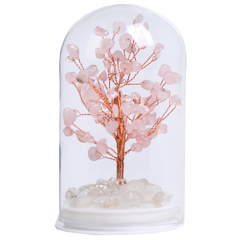 Raw Gemstone Copper Tree Crystal Wood Base Spiritual Meditation Energy Room Office Desk Decor Gifts