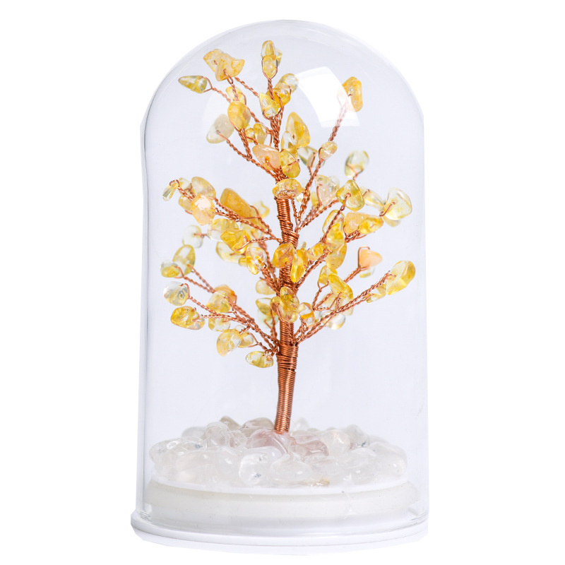 Raw Gemstone Copper Tree Crystal Wood Base Spiritual Meditation Energy Room Office Desk Decor Gifts